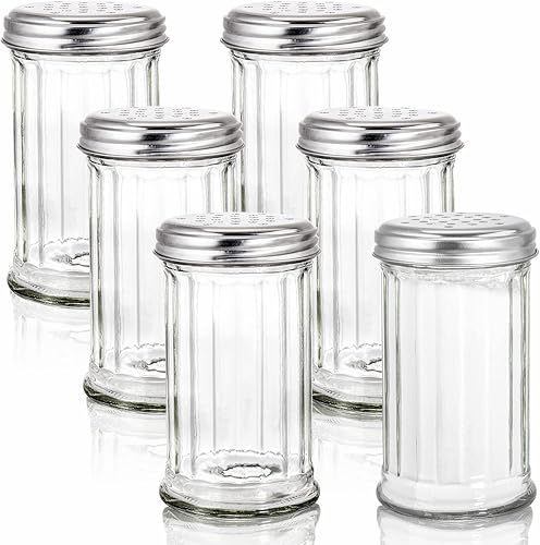 Miniatura 6 de Tebery Paquete de 2 dispensadores de azúcar de vidrio de 12 onzas, vertidor/coctelera con tapa de acero inoxidable, estilo retro