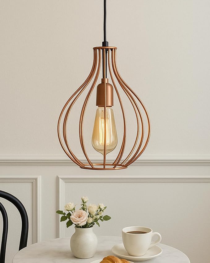 Homesake ® Copper Vintage Edison Filament E27 Hanging Ceiling Light for LED/Filament Bulb, Decorative Urban Retro Lighting (Rose Gold)
