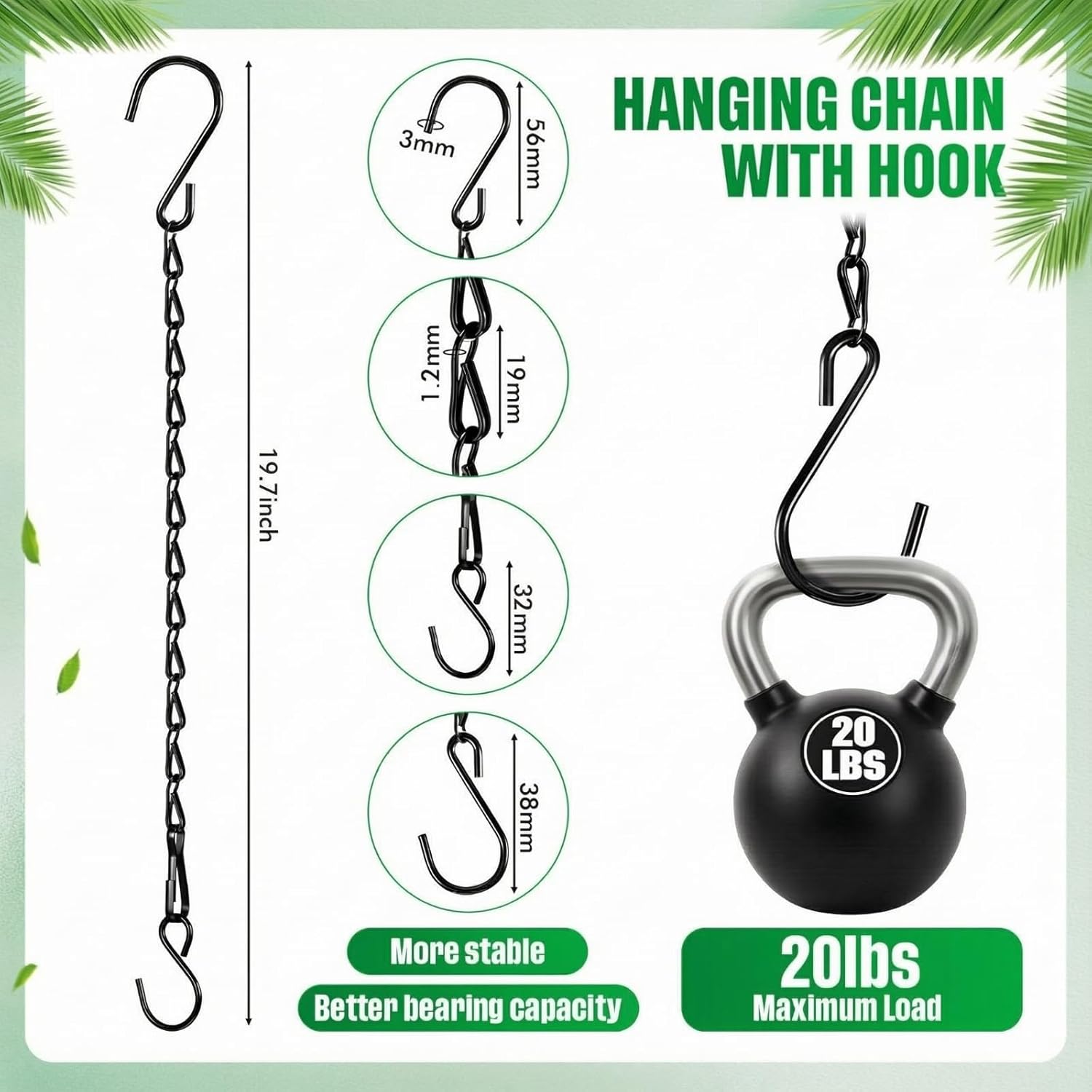 Outus 4 Pack 19.7 Inch Black Hanging Chain for Bird Feeders, Planters, Lanterns, Wind Chimes, Decorative Ornaments and Birdbaths Basket Extender Chain Outdoor Indoor - Image 2