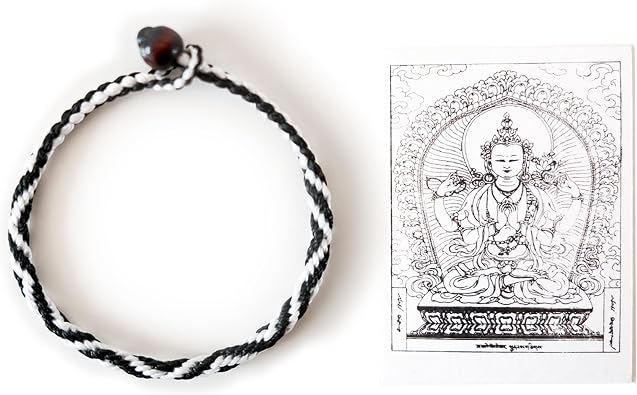 Authentic Blessed Tibetan Temple Handmade 9 Buddha Eyes Bracelet, Black and White String Protecion Bracelet with a Talisman, Good Luck Buddhist Amulet, Vajra Knot Mens Bracelet