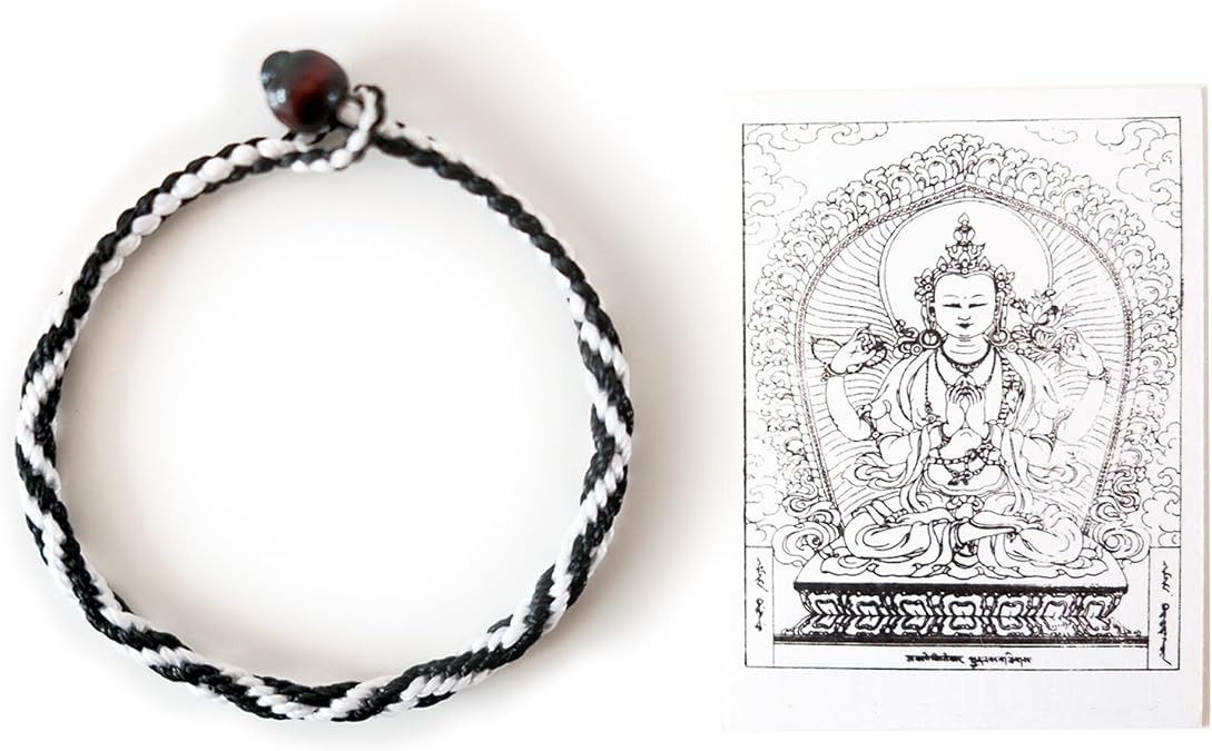 Authentic Blessed Tibetan Temple Handmade 9 Buddha Eyes Bracelet, Black And White String Protecion Bracelet With A Talisman, Good Luck Buddhist Amulet, Vajra Knot Mens Bracelet