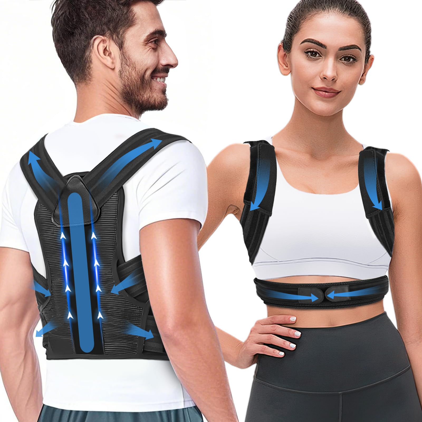 OVVGO Posture Corrector for Women and Men, Adjustable Back Brace, Back Posture Corrector, Upper Back Support Belt Breathable Back Straightener Improve Posture, Correct Hunchback (Medium)