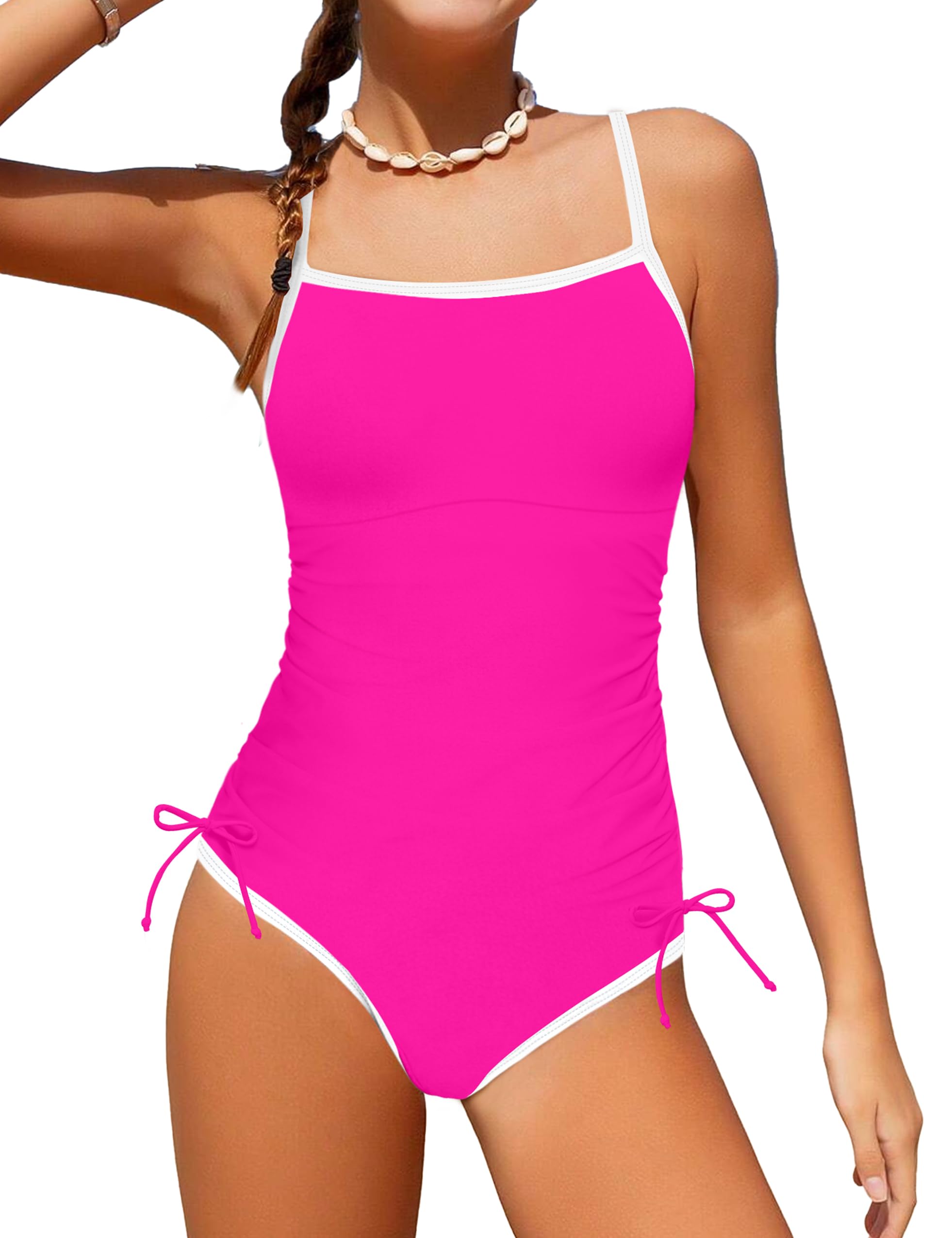 TyeSmo Girls Swimsuit Swimsuits for Teens One Piece Teen Bathing Suits Color Block Strap Swimwear Teen Swimsuits for Girls 12-14 Drawstring Bathing Suit for Teens 12-14