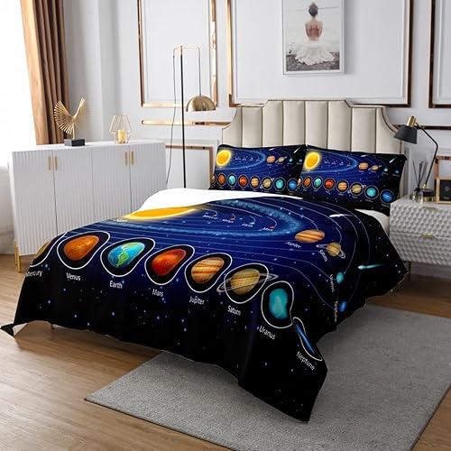 Miniatura 3 de Feelyou Juego de colcha con sistema solar, galaxia, espacio exterior, planetas del universo, ropa de cama de astronomía con 1 funda de almohada,