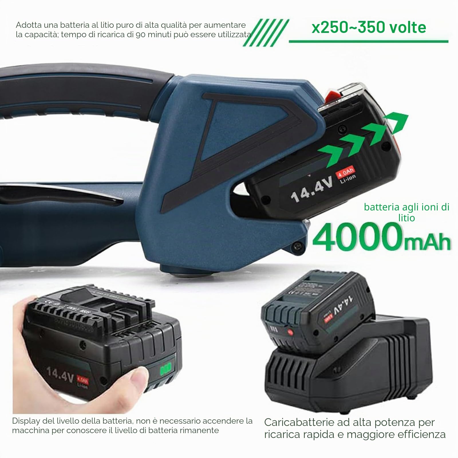 Tendireggia Elettrica, Tendireggia Automatica, Batteria da 4000mha, per Reggiatrice Elettrica Portatile da 1/2in-5/8in PP/Pet con Schermo LCD