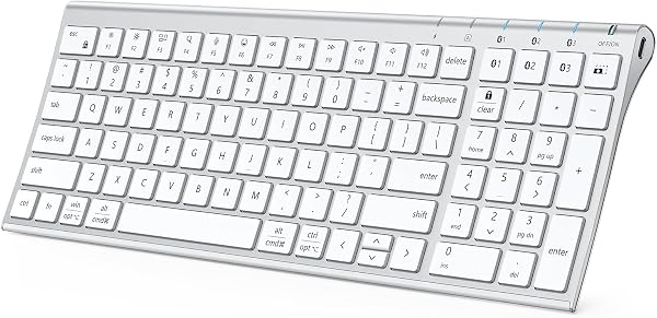 iClever BK10 SE Silver Bluetooth Keyboard, Rechargeable Wireless Keyboard with Number Pad, Multi-Device Connection, Slim and Compact Design, Comfortable Typing Stable Connection for iPad, iPhone, Mac - 1