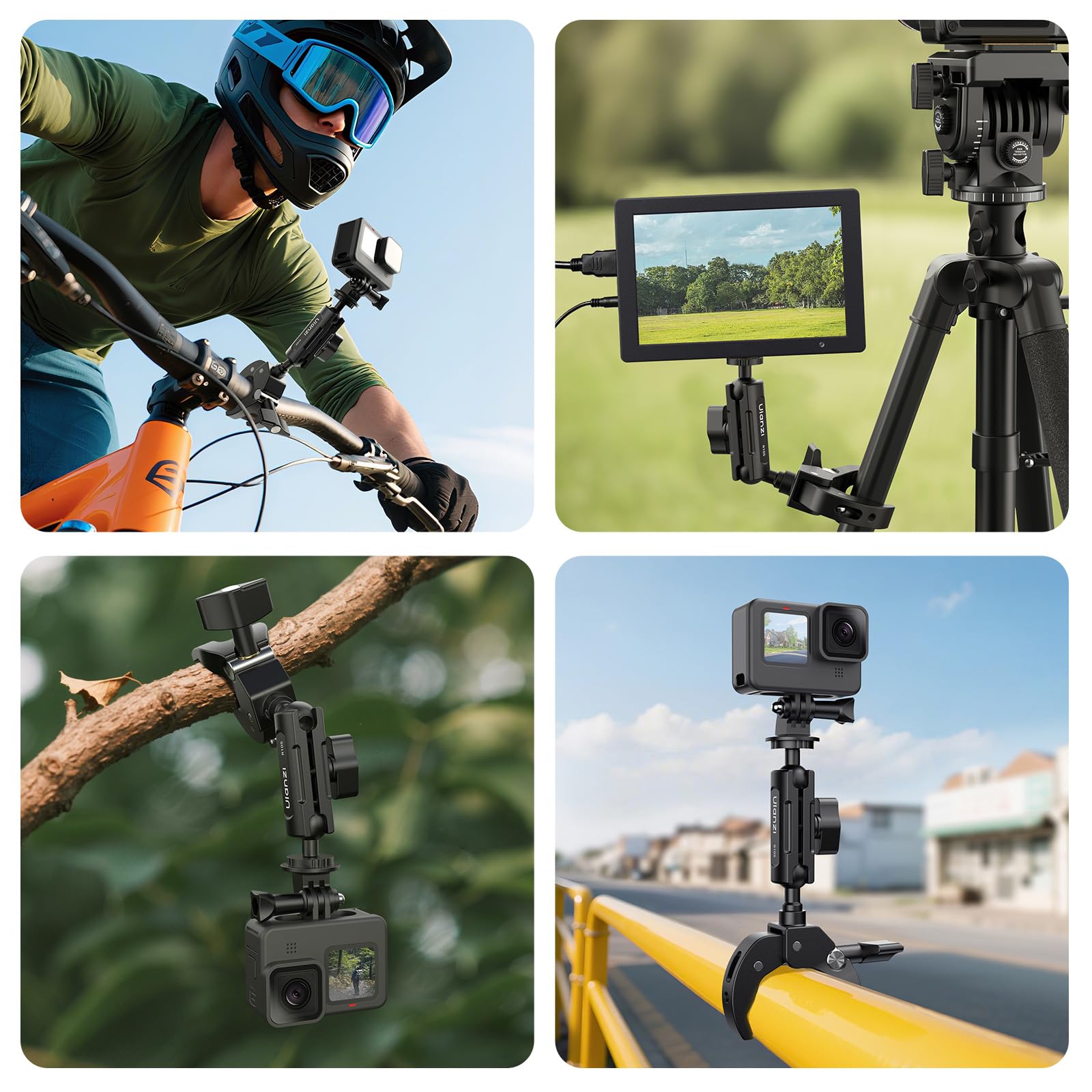 ULANZI R105 Support pour caméra avec Conception à Trois Griffes, Double tête sphérique à 360° avec vis 1/4, Adaptateur pour Smartphone/caméra d'action, Compatible avec GoPro Max Hero 13/12/11/10/9