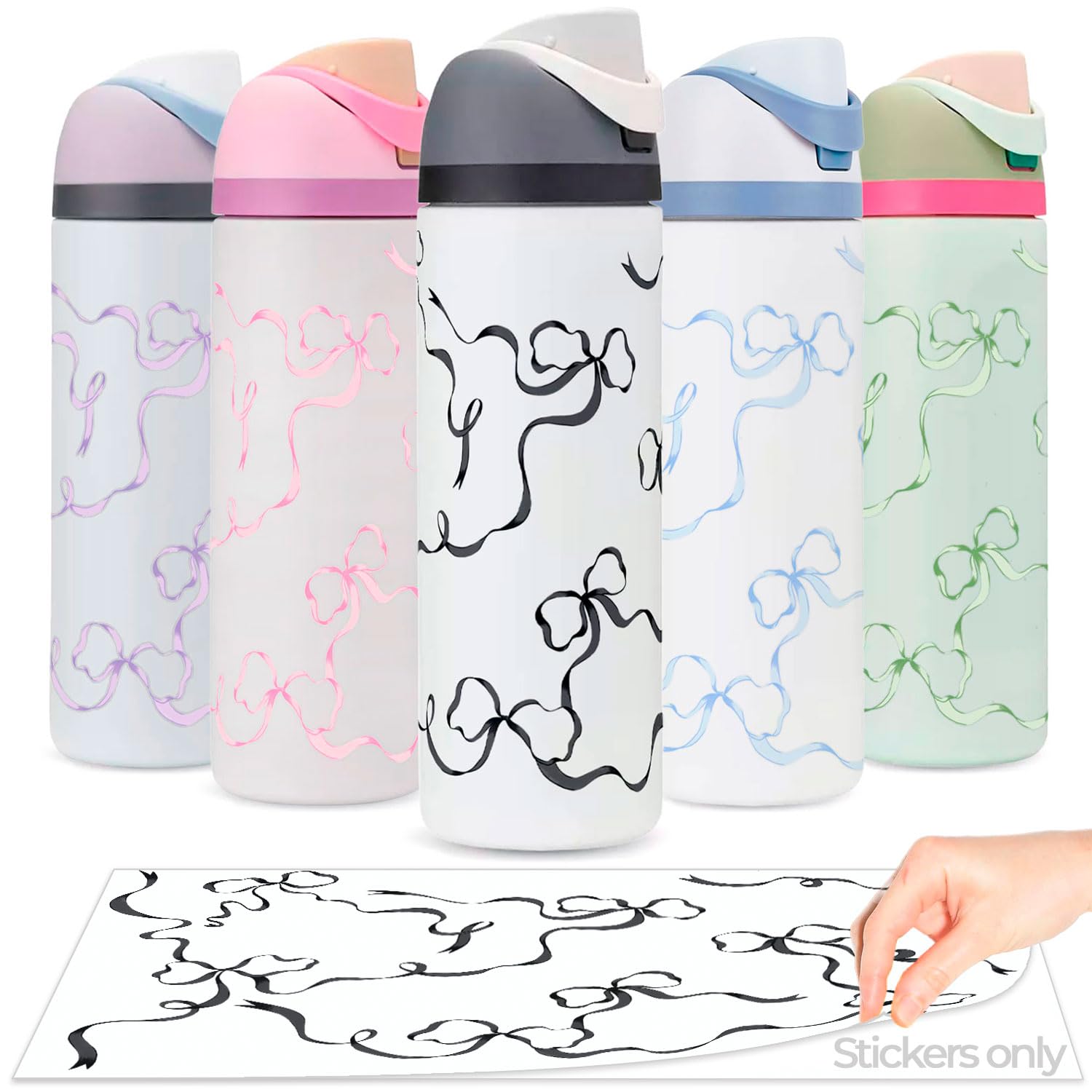 Bows Stickers for Custom Owala Accessories - Cute Tumbler Decals, Fits 24oz Urban Outfitters Owala Bottles (Ocean Breeze Bow, Black)
