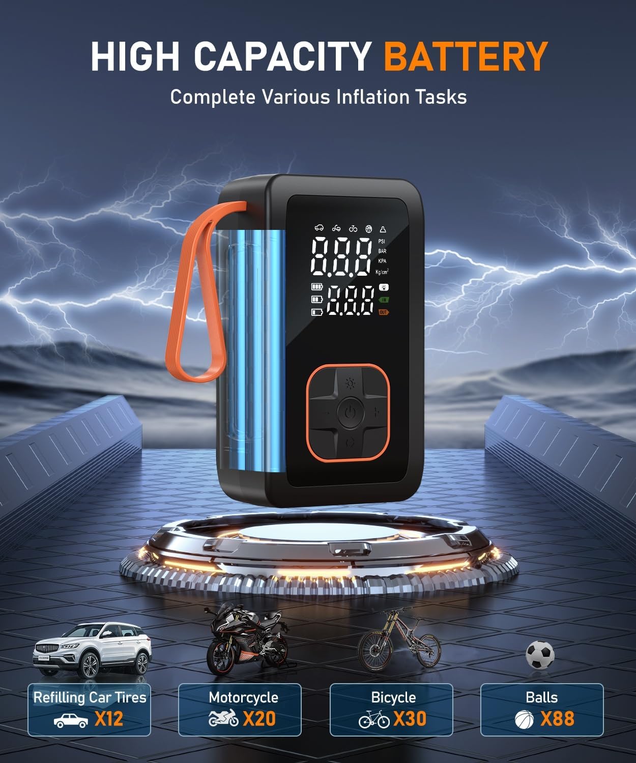 Tire Inflator Portable Air Compressor - 150PSI & 15000mAh Dual Power (Cordless & 12V DC) Car Air Pump, 3X Faster 36L/Min Electric Tire Pump with Digital Gauge, LED Light for Car, Bike, Ball - Image 4