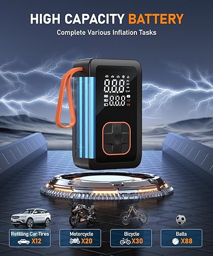 Miniatura 4 de Inflador de neumáticos, compresor de aire portátil, bomba de aire inalámbrica 3 veces más rápida para neumáticos de automóvil con luz LED, bomba de