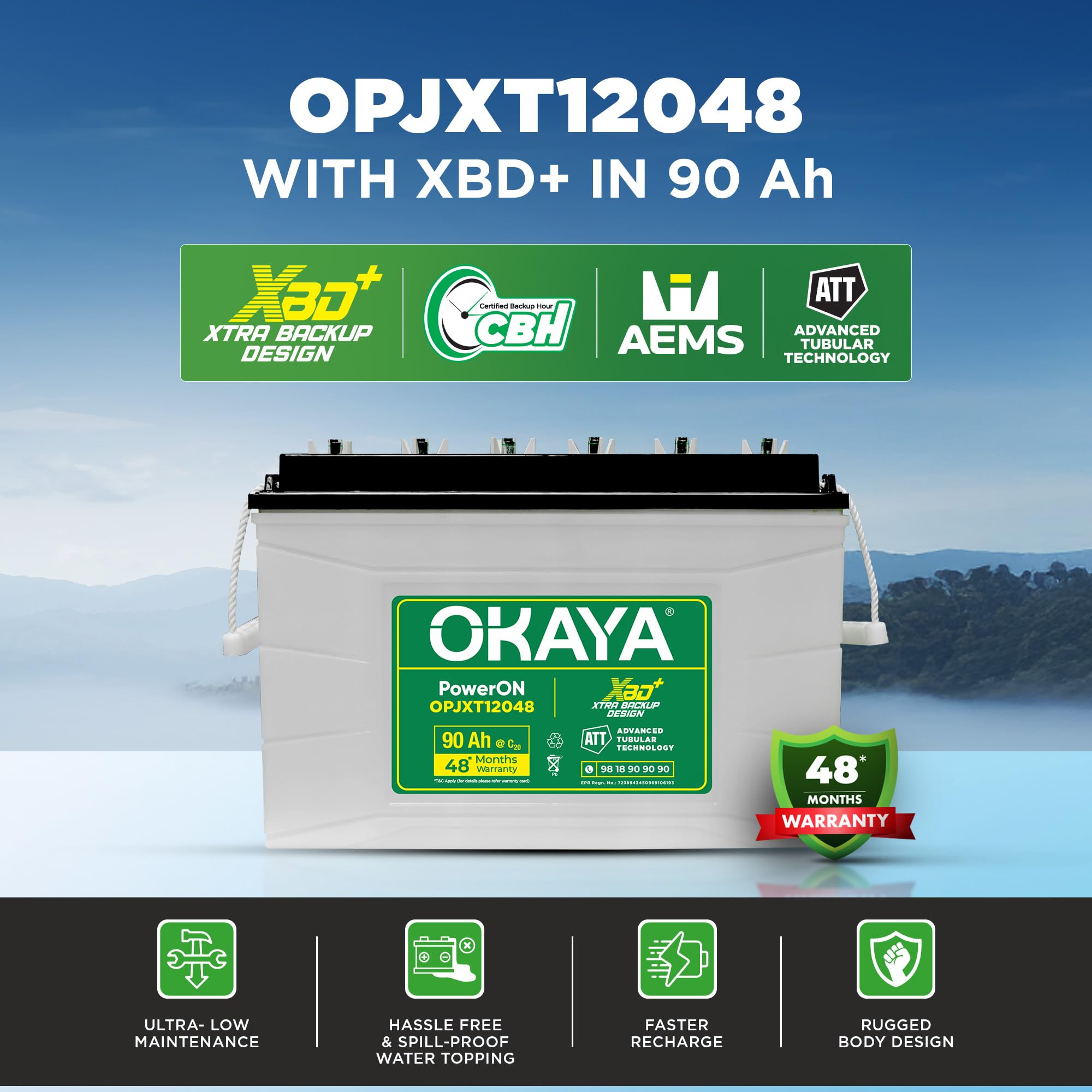 OKAYA OPJXT12048 90Ah Inverter Battery thumbnail 2