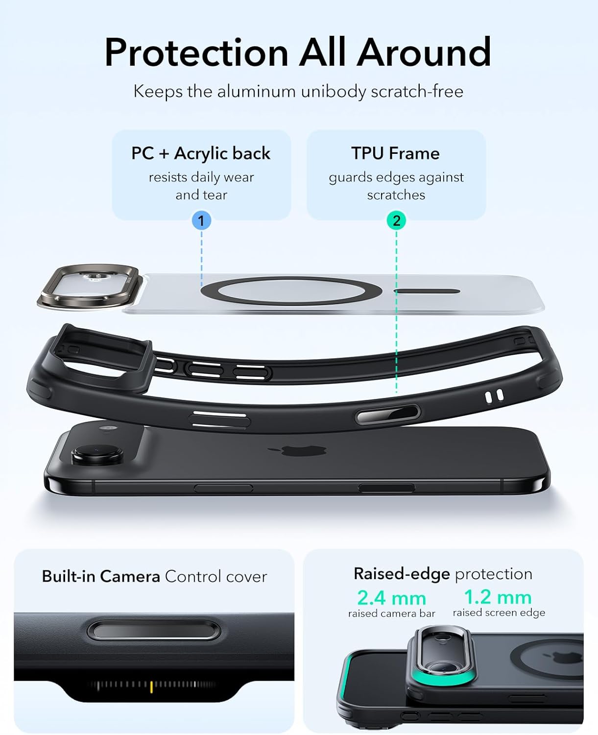 ESR for iPhone Air Case with Stash Stand, Camera Control Cover Compatible with MagSafe, Military-Grade Drop Protection Magnetic Phone Case for iPhone Air, Scratch-Resistant Back Cover,Frosted Black - Image 3