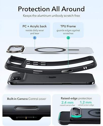 Vista 77 de ESR - Funda para iPhone 15 compatible con MagSafe, funda protectora de grado militar con soporte integrado, cubierta trasera resistente a