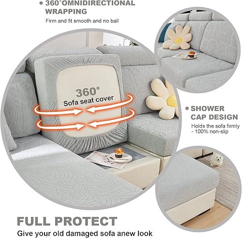 Miniatura 2 de ele ELEOPTION Fundas de cojín para sofá modular, funda elástica en forma de L, protector de muebles para sala de estar (longitud 22-35 pulgadas,