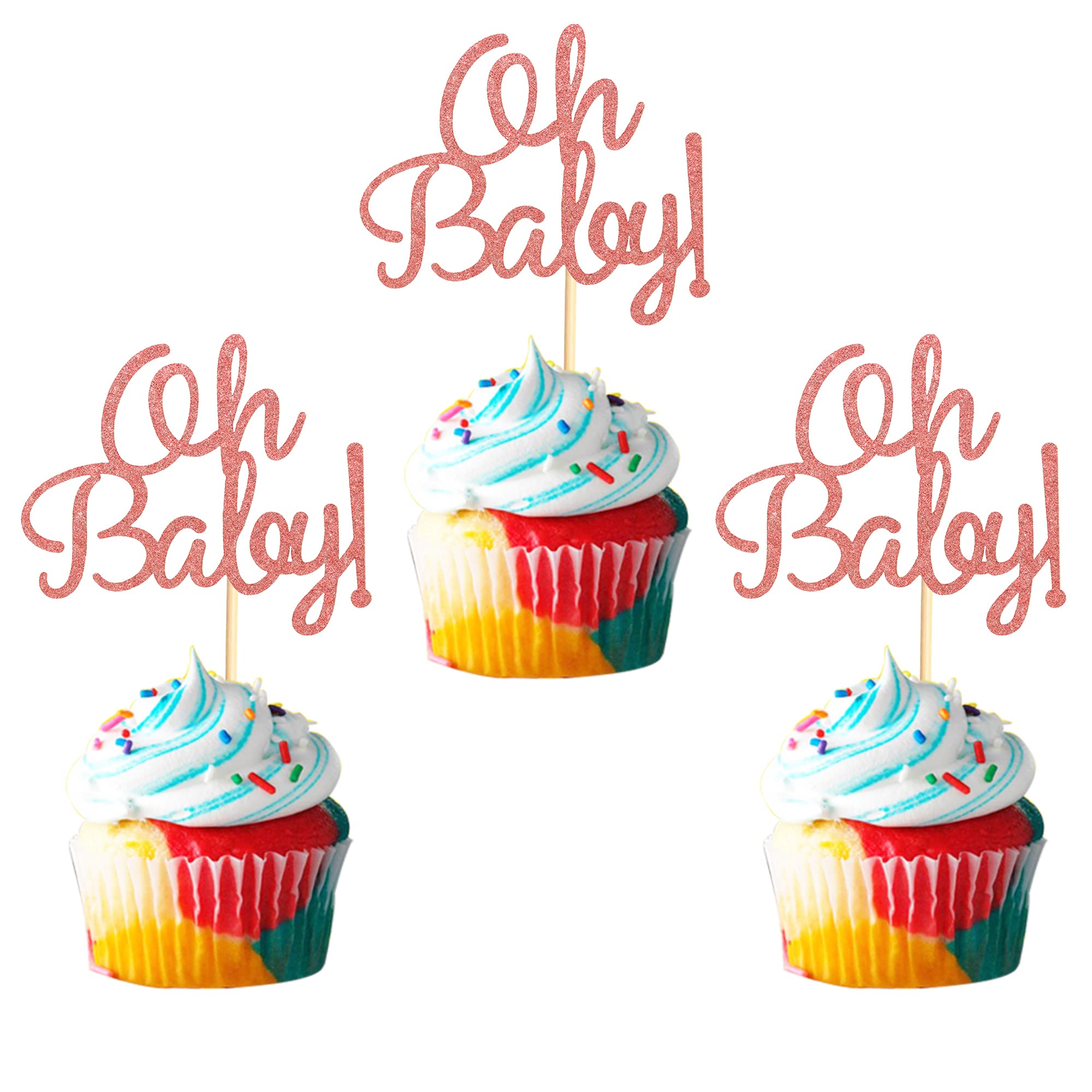 Photo 1 of Arthsdite 24pcs Oh Baby Cupcake Toppers Baby Shower Cupcake Picks for Celebrating Baby Shower Kids Birthday Party Decoration Supplies - Rose Gold Glitter 3PK