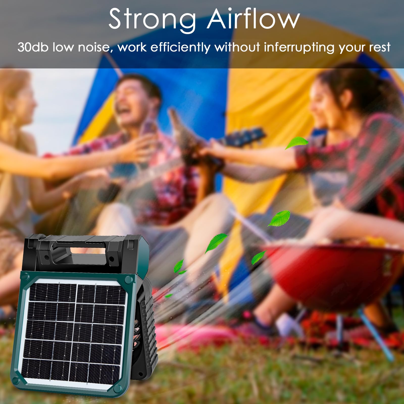 Sendowtek Solar Camping Ventilator 10400mAh, Tragbarer Leistungsstark Leise 4 Geschwindigkeitsstufen mit LED Licht Timer, USB Akku Tischventilator für Outdoor Zelte Wohnmobile Reisen Tisch