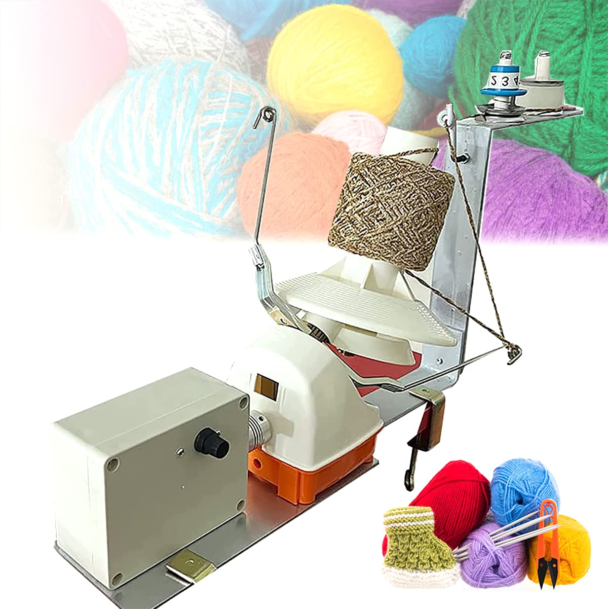 Carrete de Tejer eléctrico Hilo de Nylon Hilo de Bola Bobinador automático de Bolas de Hilo, 20x12x8cm / 7.87x4 Velocidad Ajustable y bajo Nivel de Ruido, fácil de configurar y Usar, para Hilo
