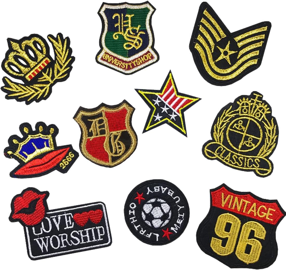Iron On Patches Military Flag Army Badges Gold Crown Applique Patches for Jeans Jacket Clothes Clothing Accessories DIY Badge Stickers