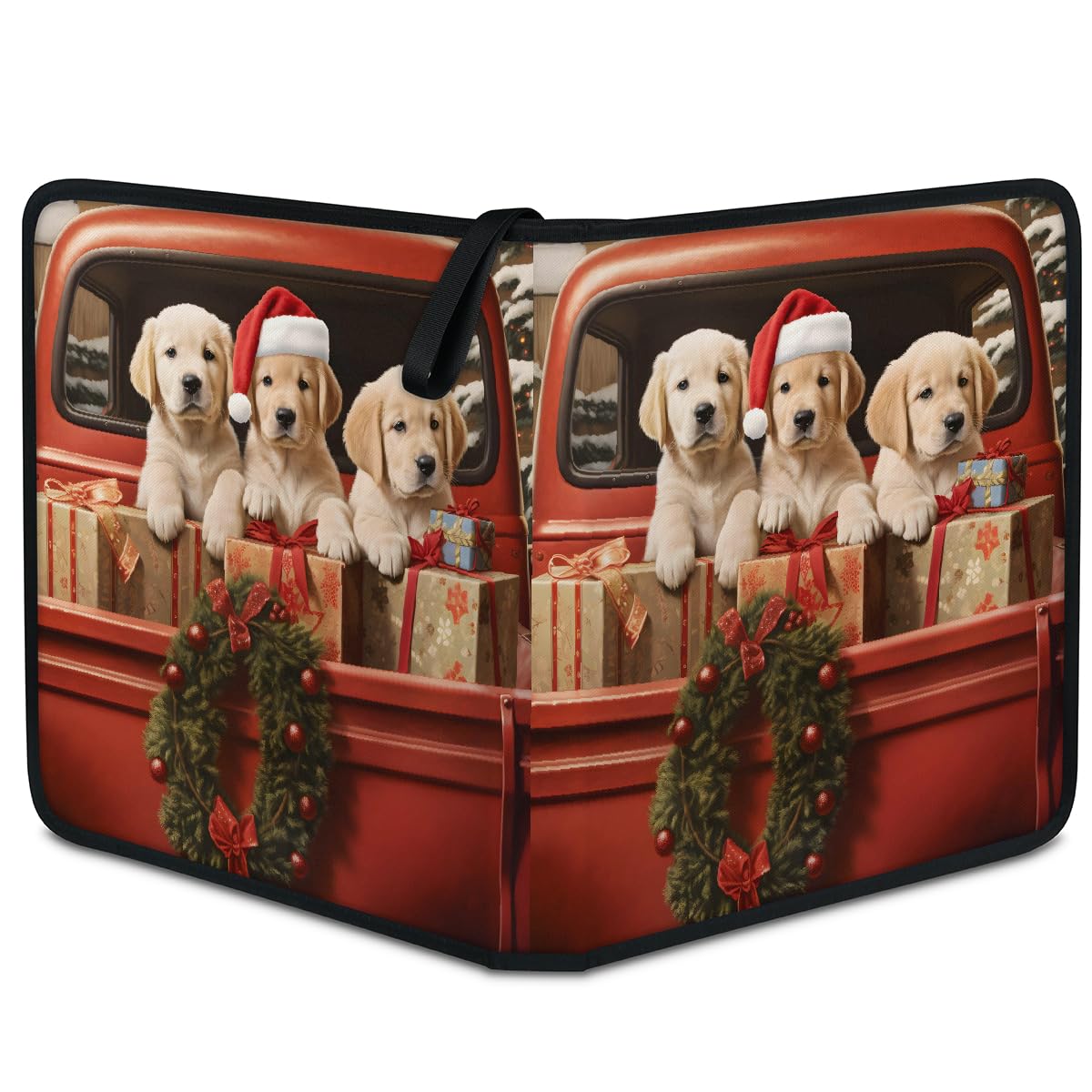 Raccoglitore per carte collezionabili con 9 tasche, motivo cucciolo in camion, per Natale, con maniche rimovibili, impermeabile, con cerniera, 50 pagine, capacità 900 carte