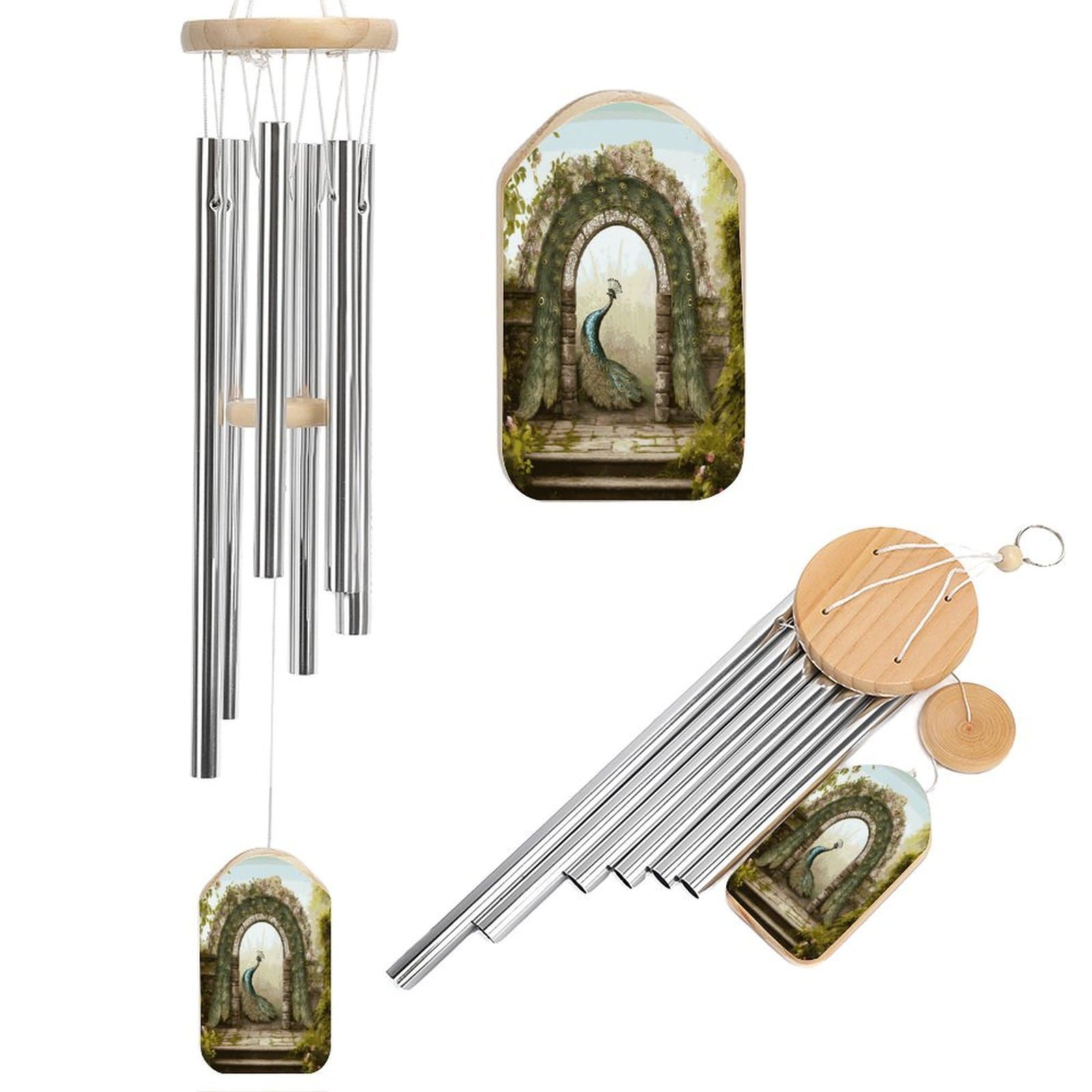 Garden Arched Door Peacock Tone Wind Chimes for Outside,Wind Bell with 6 Aluminum Alloy Tubes,Sympathy Wind Chime for Yard/Garden/Patio Decor