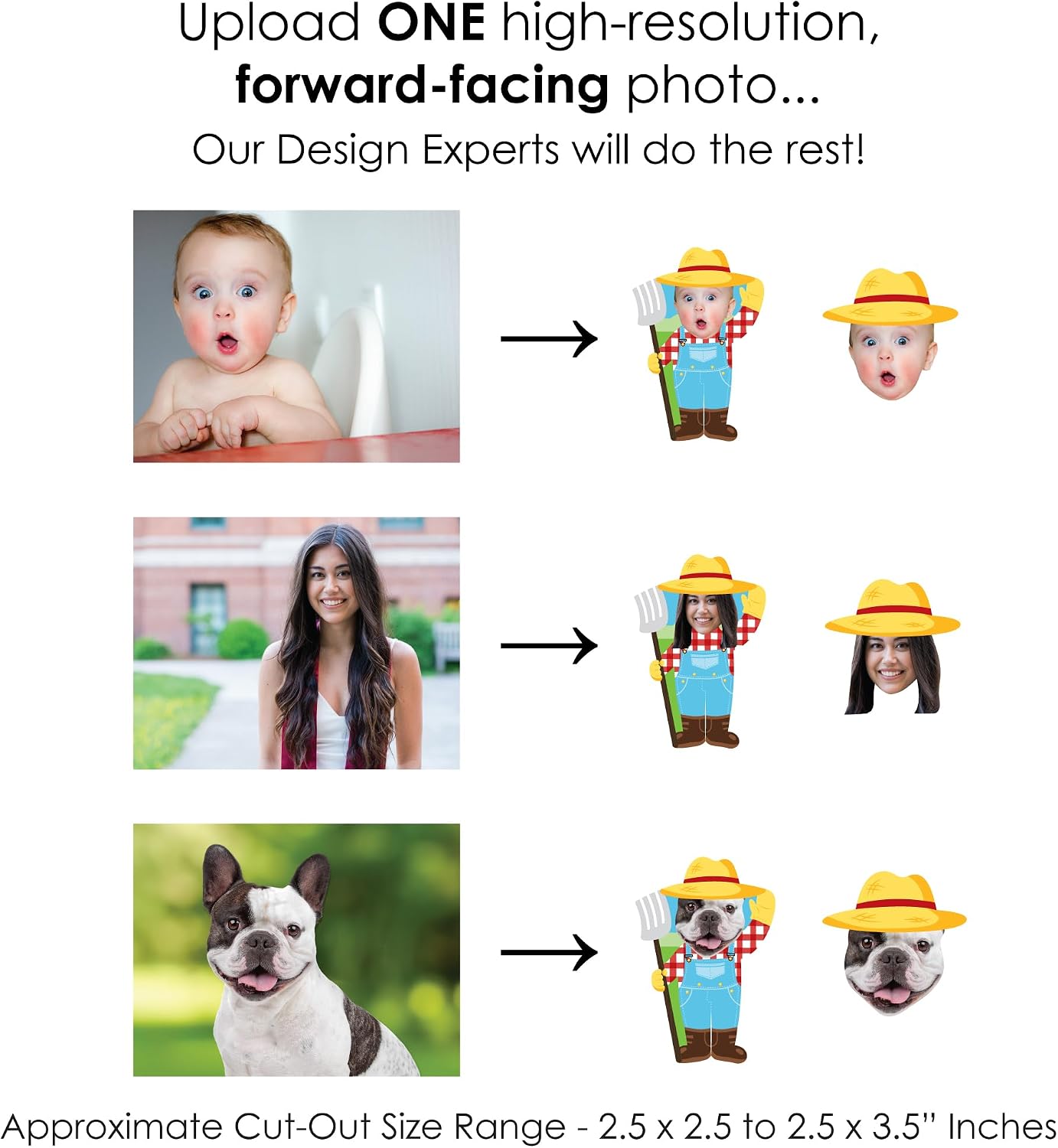 Big Dot of Happiness Custom Photo Farm Animals - Fun Face Paper Straw Decor - Set of 24