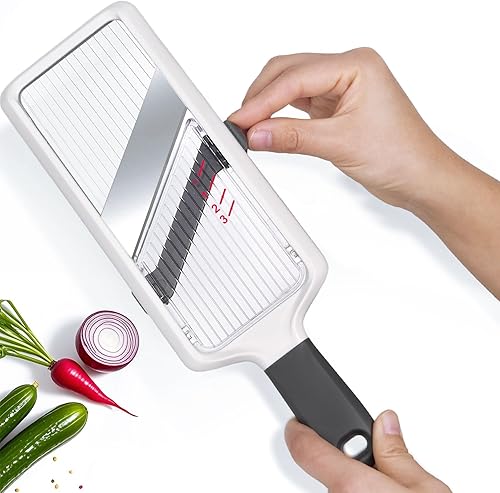 Miniatura 3 de Cortador de mandolina para cocina, hoja de acero inoxidable ajustable, cortador de verduras, cortador de verduras con agarre antideslizante, gris