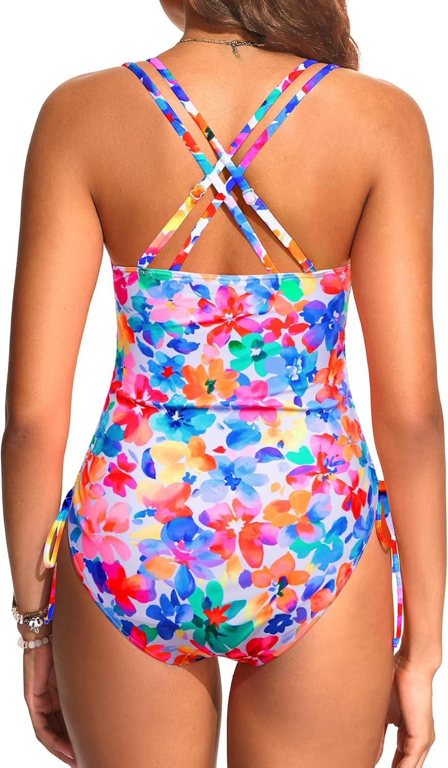 Daci Women's One Piece Swimsuits - Tummy Control Bathing Suit Scalloped V Neck Full Coverage Tie Side Strappy Swimwear 2026 - Image 2