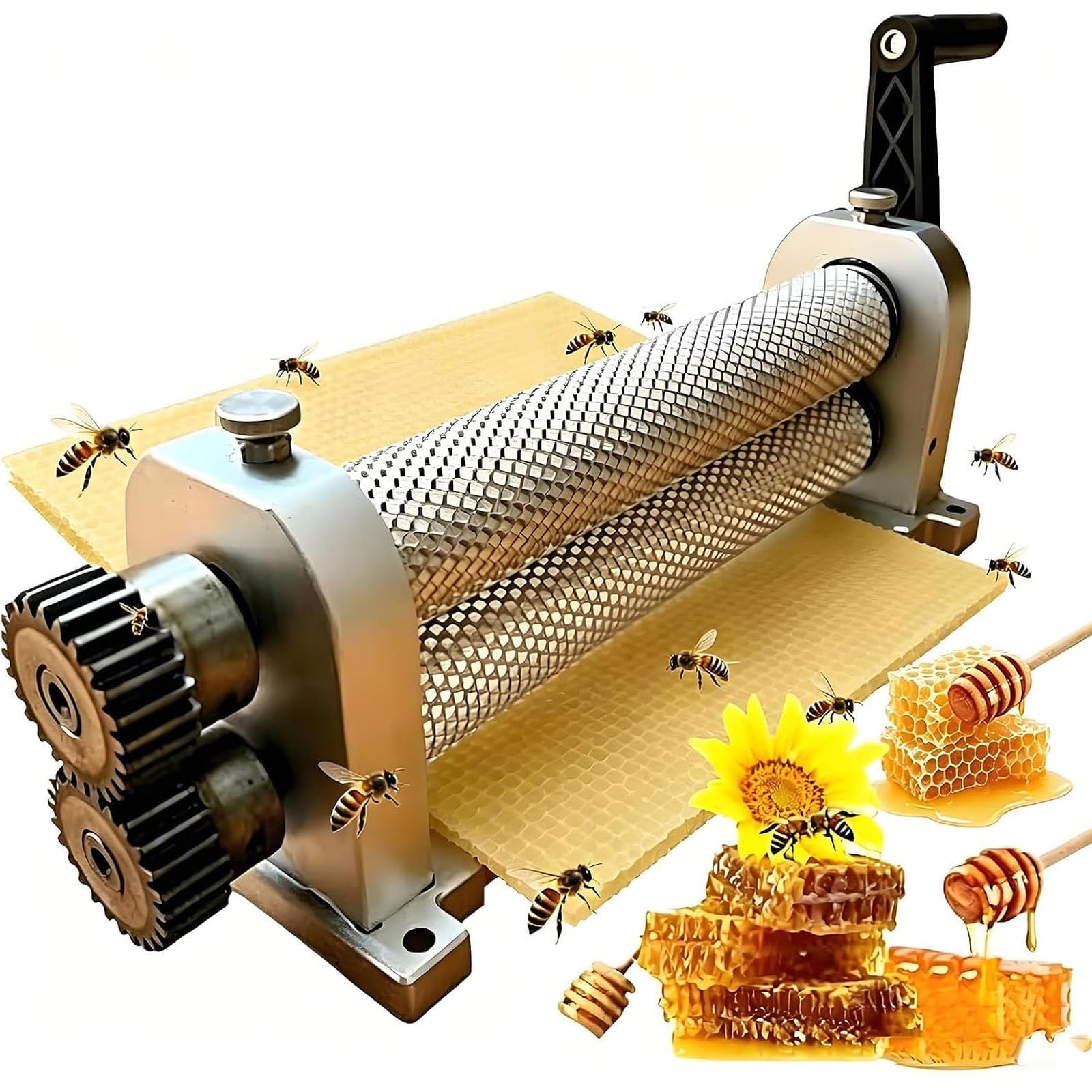 ZXSYYDS Manual Beeswax Foundation Mill, 280mm Bee Wax Foundation Press Machine, Cell Size 4.9/5.1/5.4 mm, Aluminum Alloy Beeswax Roller, Beekeeping Equipment for Producing Honeycomb 5.4mm