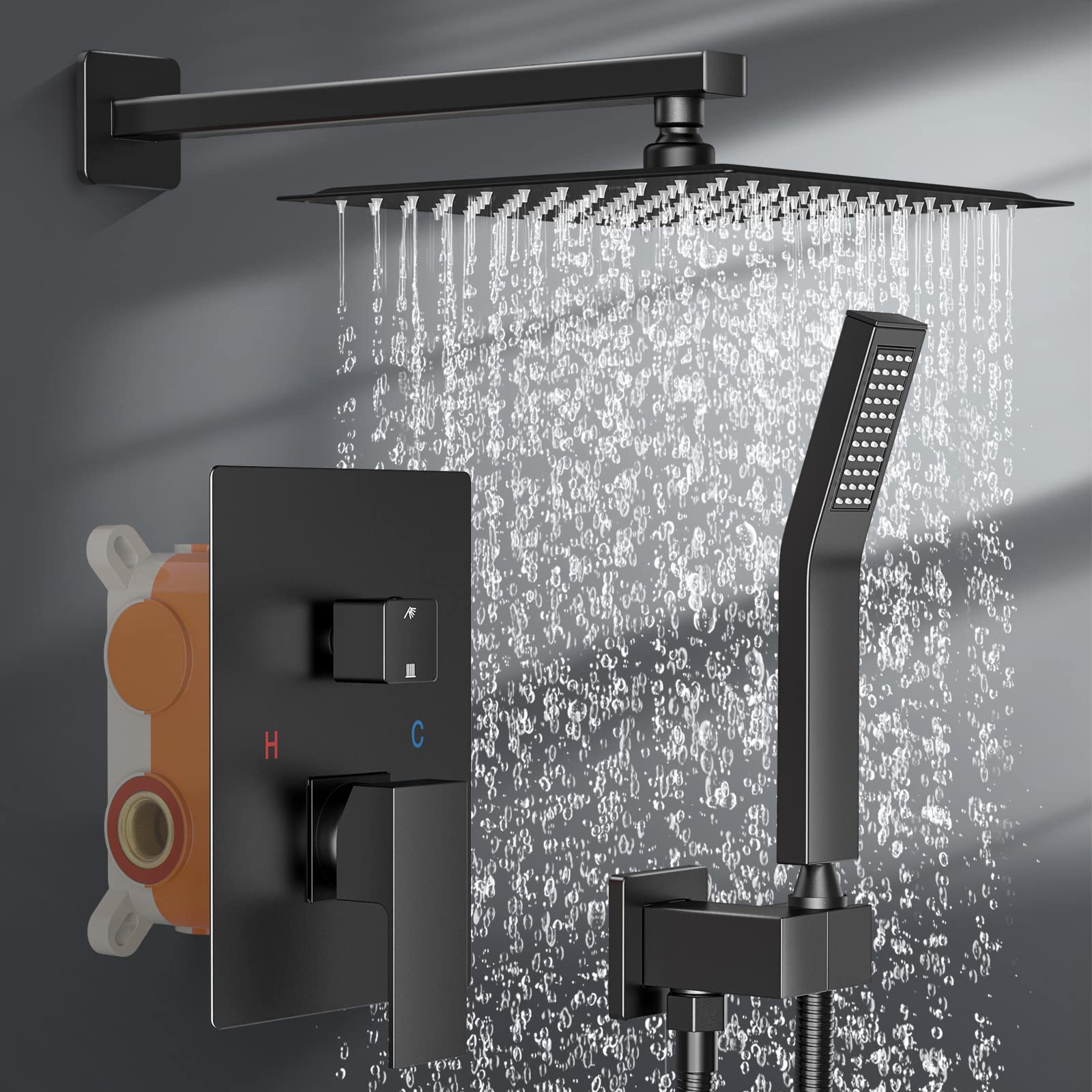 Brightify Shower System, 12 inches Rainfall Shower Head with Handheld, Shower Faucet Set for Bathroom