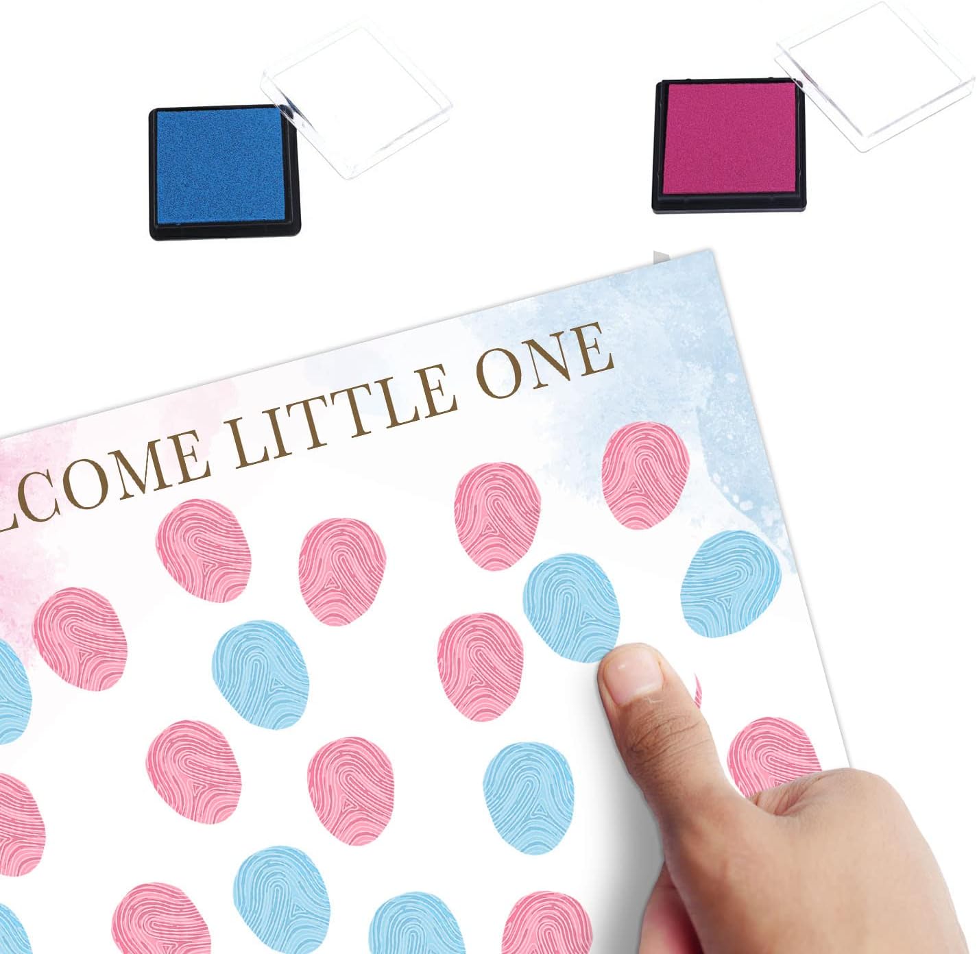 UBLURO Bear Theme Fingerprint Guestbook, Baby Shower Guest Book Fingerprint Tree Canvas- Boy or Girl Gender Reveal Supplies, Decorations,Personalized Alternative Guest Book