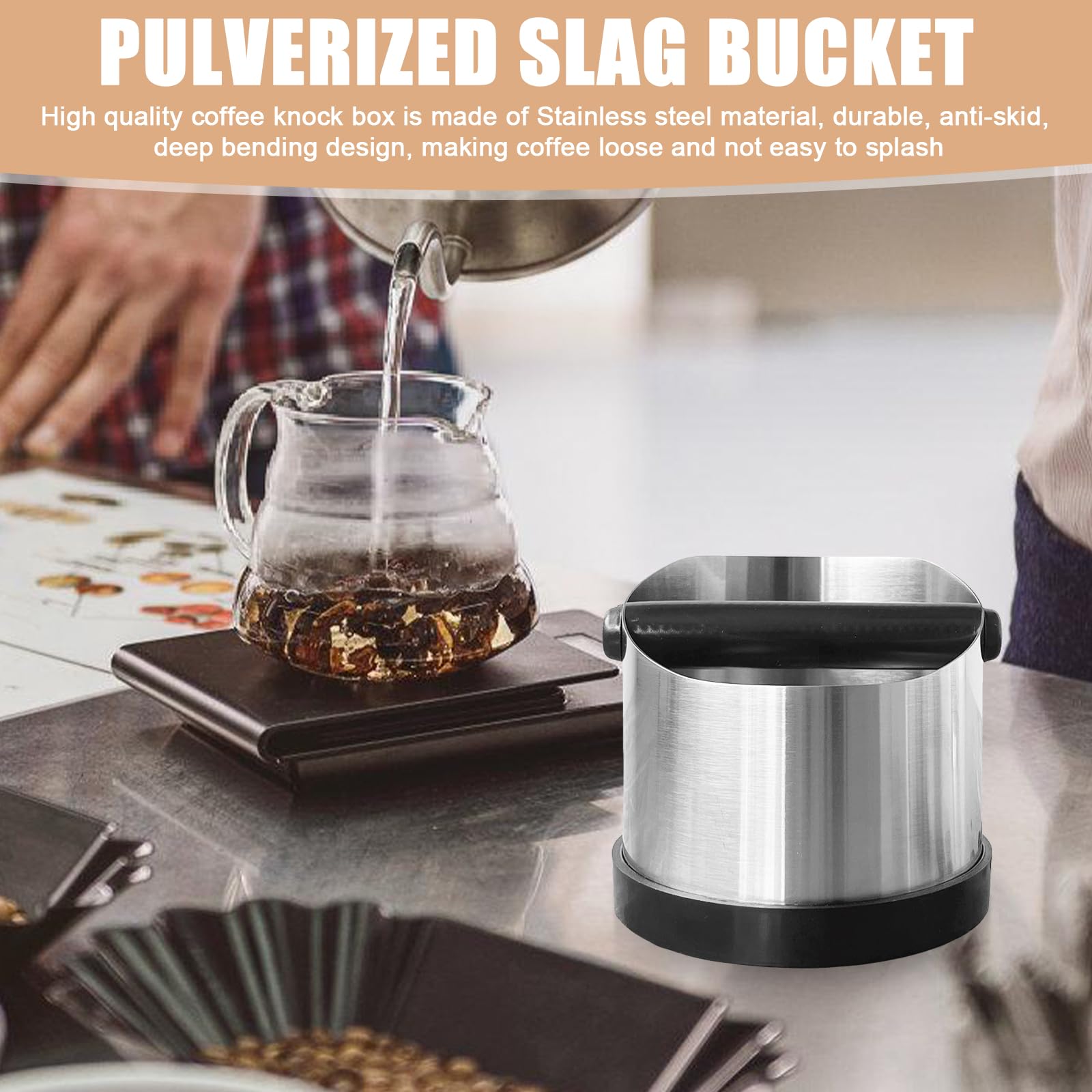 Recipiente para tamiz portafiltros, caja de acero inoxidable, recipiente para posos de café, portafiltros para posos de café, recipiente para portafiltros, accesorios para máquina portafiltros (700 ml