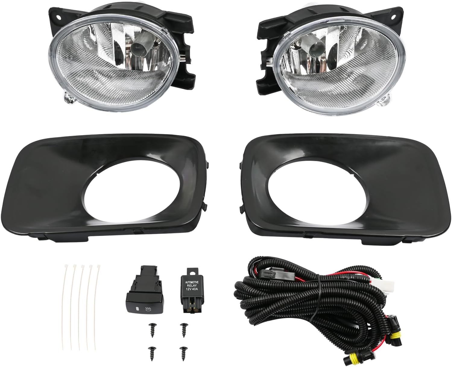Pair Fog Lights w/Bezels Switch Wire Harness Trim Kit Replace 33901-SZA-305 33951-SZA-305 Fit for Honda Pilot 2009-2011 Left ＆ Right Side Bumper Driving Fog Lamp Cover Panel w/Screws