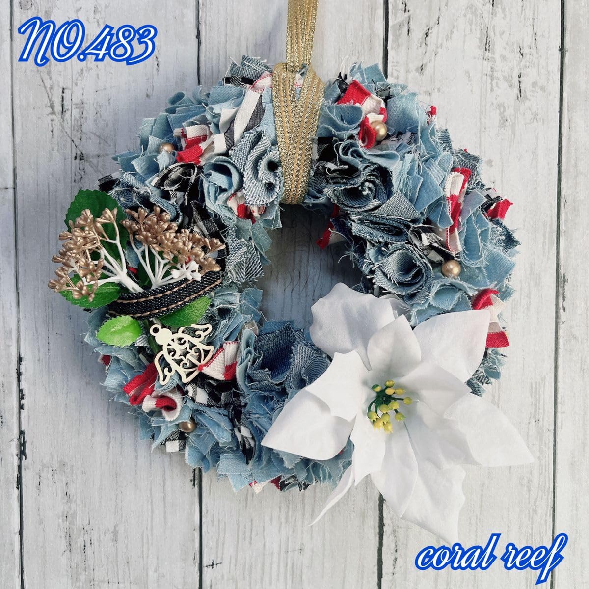 Amazon.co.jp: NO.483 クリスマスリース デニムリース 布リース