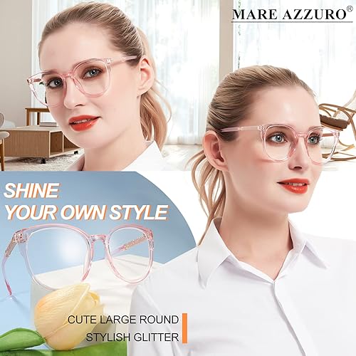 Miniatura 2 de MARE AZZURO Anteojos de lectura grandes y brillantes para mujer, a la moda, redondos, para lectores 0 1.0 1.25 1.5 1.75 2.0 2.25 2.5 2.75 3.0 3.5