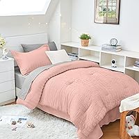 Vista 56 de HYMOKEGE Juego de edredón de sirsaca de 5 piezas, tamaño individual XL, color beige, cama de lujo en una bolsa para dormitorio, juego de ropa