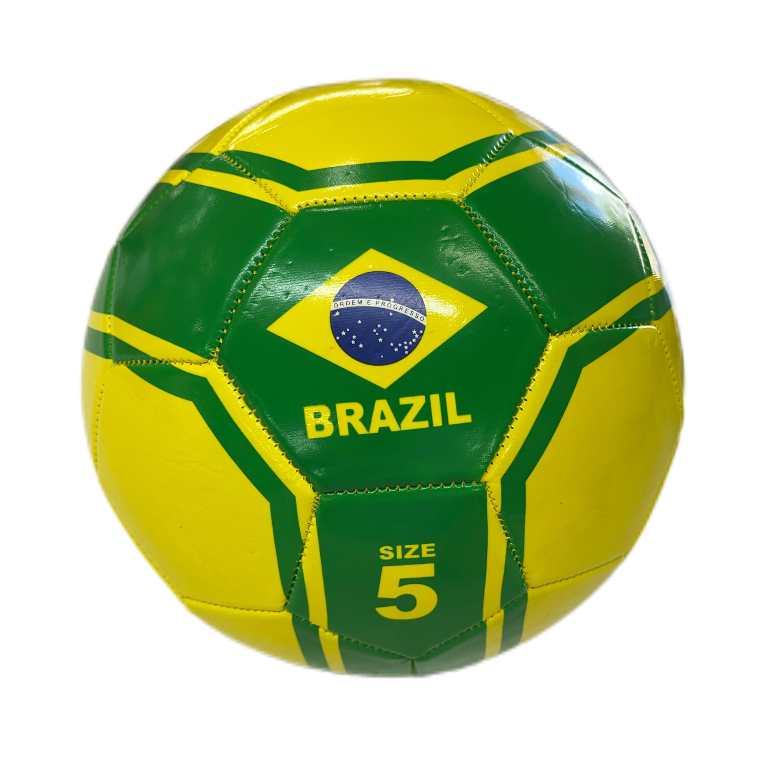 Brazil PVC Soccer Ball, Size 5, Machine Sewn for Adult Competition and Training, Indoor/Outdoor