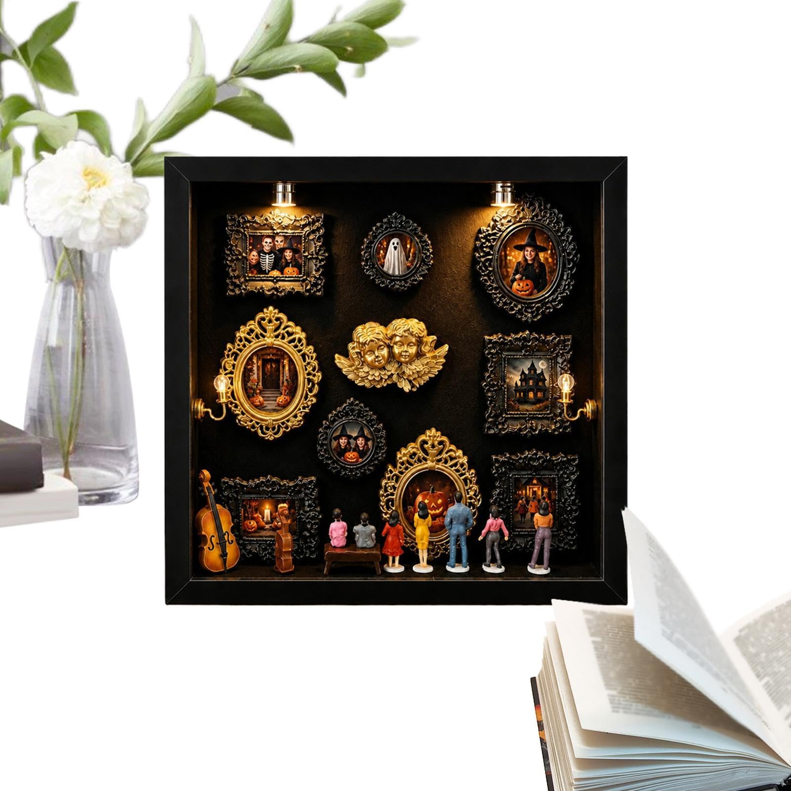 Estuche de sombra de memoria, figuritas de personas incluidas, fácil instalación, mini marco de sombra para boda, cumpleaños, inauguración de la casa, vacaciones, madre, novia, familia