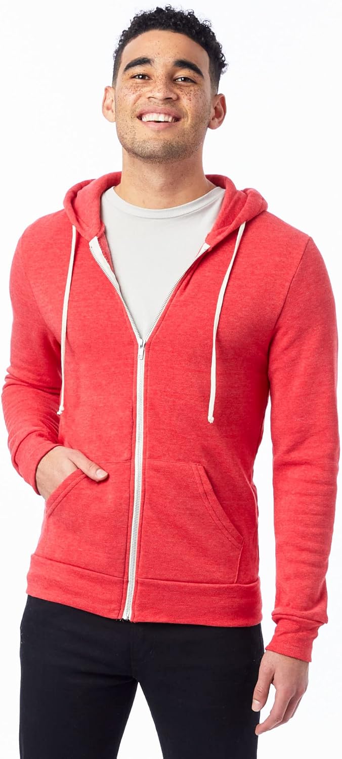 Alternative Men's Zip-Up Hoodie, Plain Eco-Fleece Vintage Rocky Hooded Zip Sweatshirt X-Small Eco True Red