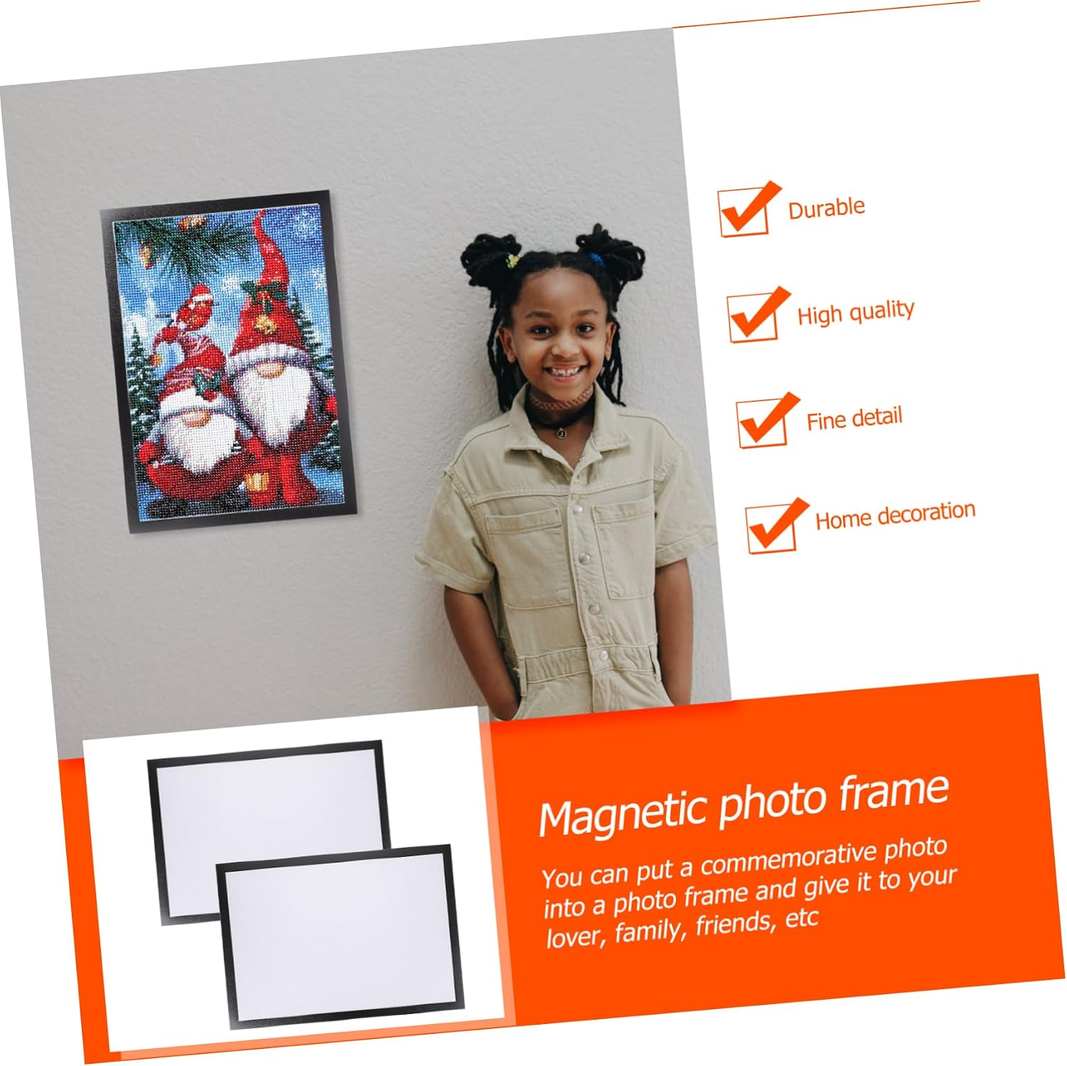 Garneck 2 Sets Magnetic Picture Frames Self Adhesive Diamond Drawing Display Frames Lightweight Wall Hanging for Home Office Decoration