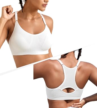 Womens Comfortable Sports Bra - Racerback Light Support Padded Yoga Bra Adjustable Spaghetti Strap Workout Bra Tops