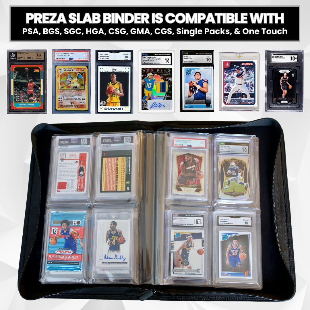 PREZA The Original Slab Binder - Graded Card Storage Binder - Holds 32 Graded Slabs - Premium Trading Card Album compatible with PSA, BGS, and SGC (Black)