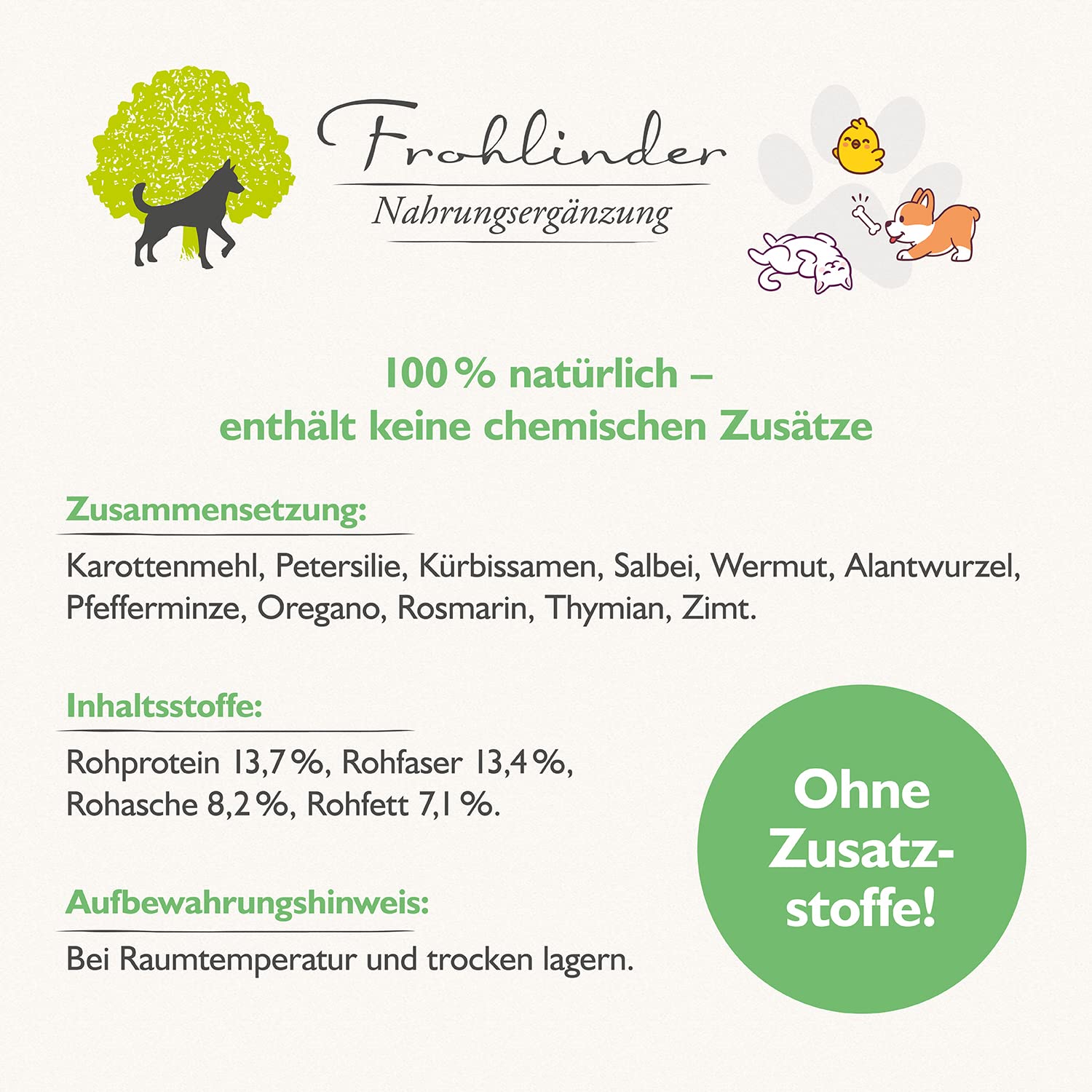 Wurmschutz für Hunde | Stärkt das Darmsystem – Keine Chance für lästige Parasiten | Inhalt: 25 g | Frohlinder Nahrungsergänzung für Tiere