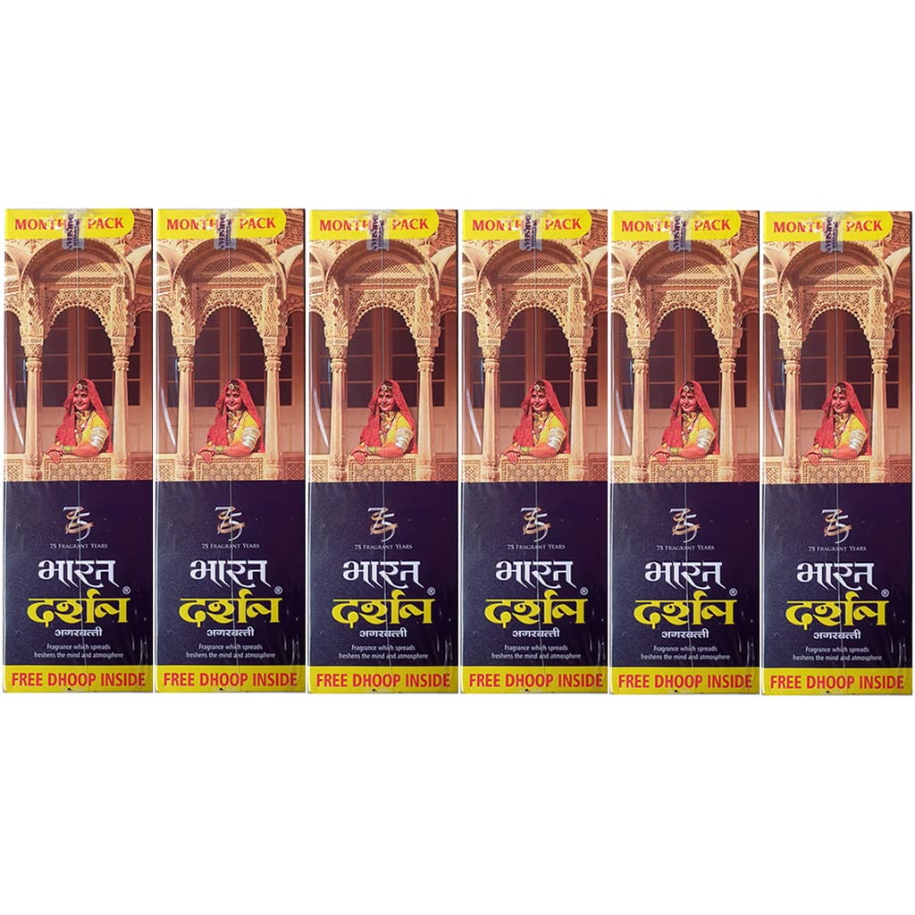 Darshan Incense - Bharath Darshan Incense Sticks (Agarbatti) 175grams Box - Pack of 6 (1050g) 770 Sticks