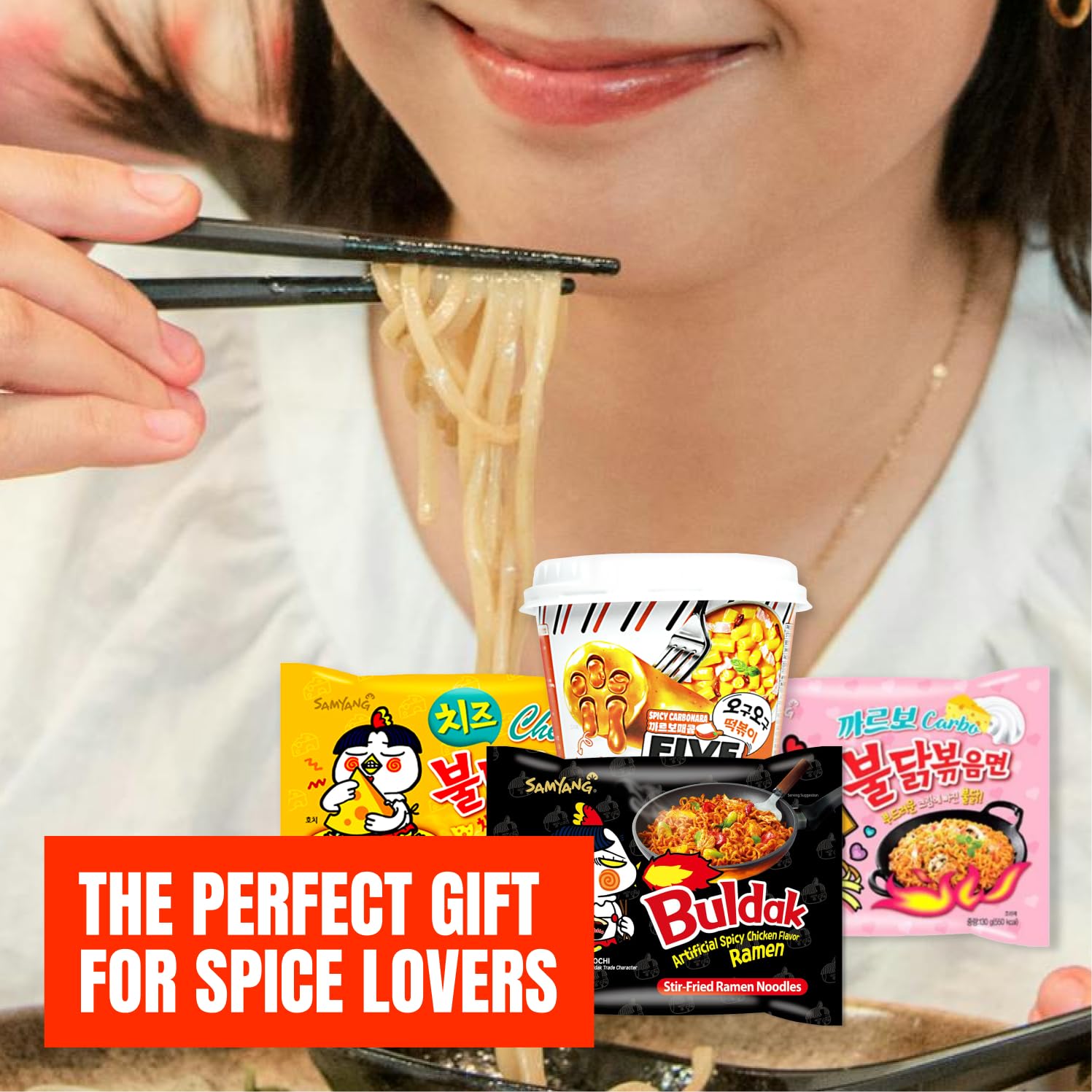 Korean Spicy Ramen Box | 3 Buldak Ramen “Original, Cheese, Carbo +1 Korean Spicy Rice Cake Tteokbokki +1 Korean Sweet Drink + 4 Chopsticks | Korean Food Box Gift - Journey of Korea