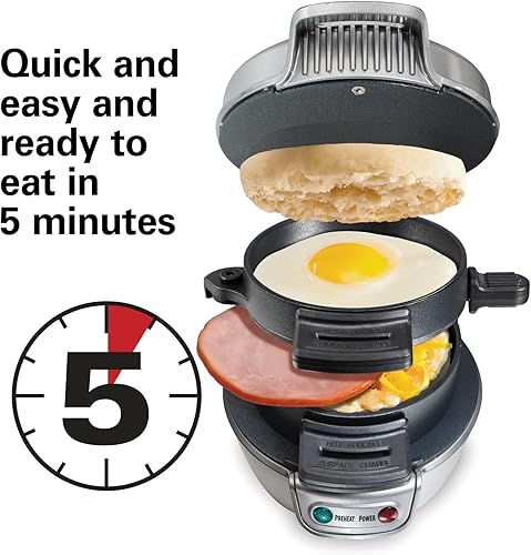 Miniatura 5 de Hamilton Beach 25475 Máquina de sándwiches de desayuno color gris 25475A individual Gris