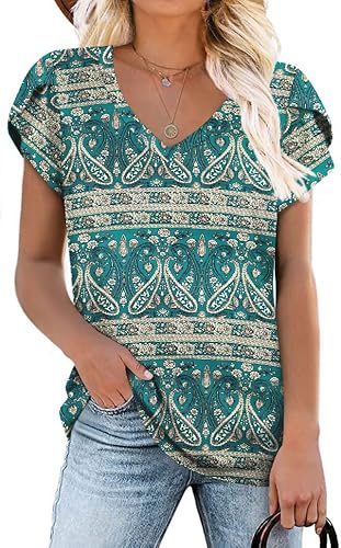 CATHY Camisetas informales de verano para mujer, de manga corta, tipo túnica, cuello en V, holgadas, cómodas, ligeras, bonitas