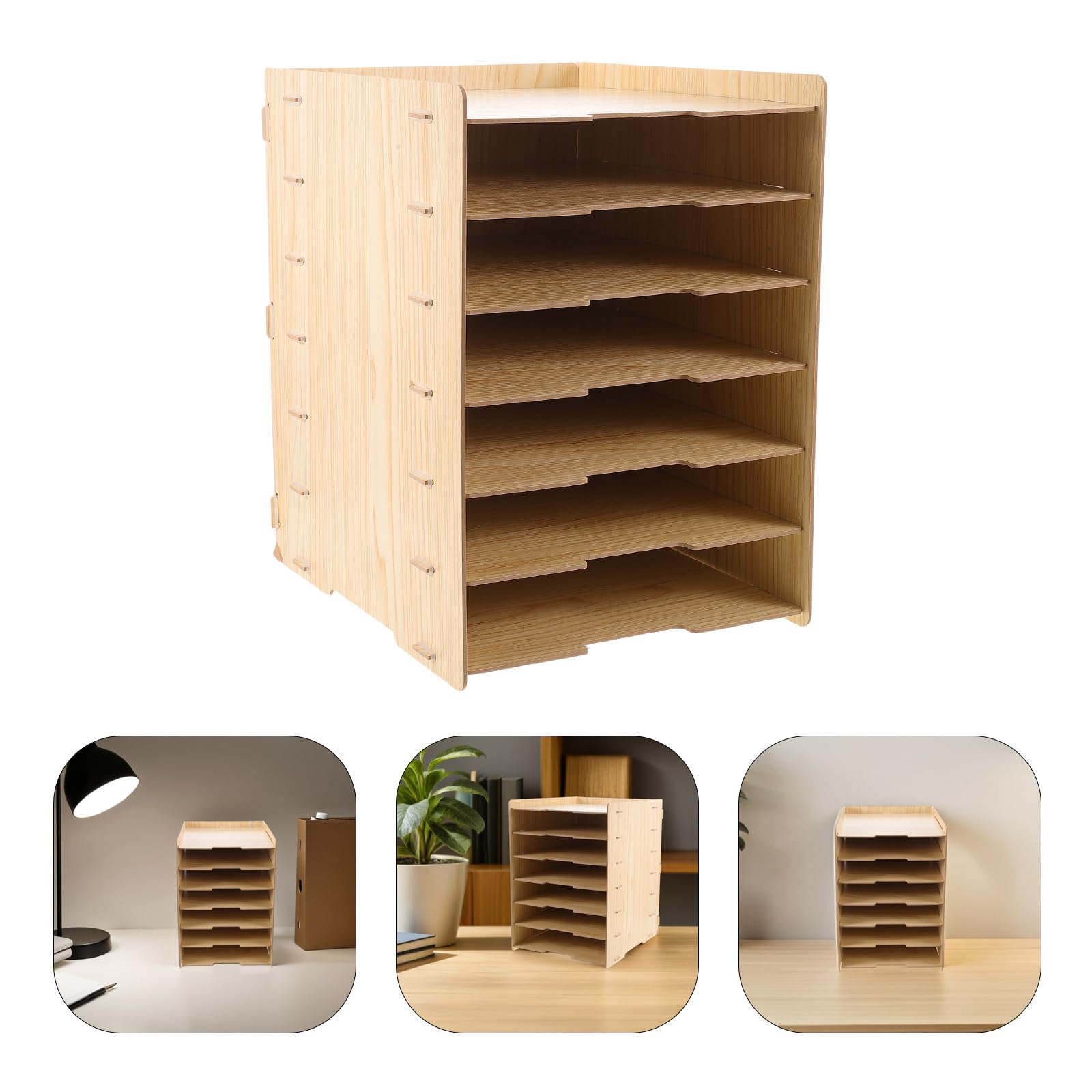Mipcase Organizer da Scrivania in Legno con 7 Ripiani Modulari, Design Naturale, Empilabile e Versatile per Ufficio e Postazioni di Lavoro