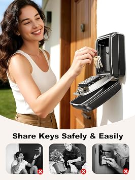 ISEYOU Lock Box for Keys with Code, Wall-Mounted Key Lock Box with Resettable Code, 12-Digit Combination Outdoor Lockbox, Large Capacity & Weatherproof Key Safe Storage for Home, Office, Apartment