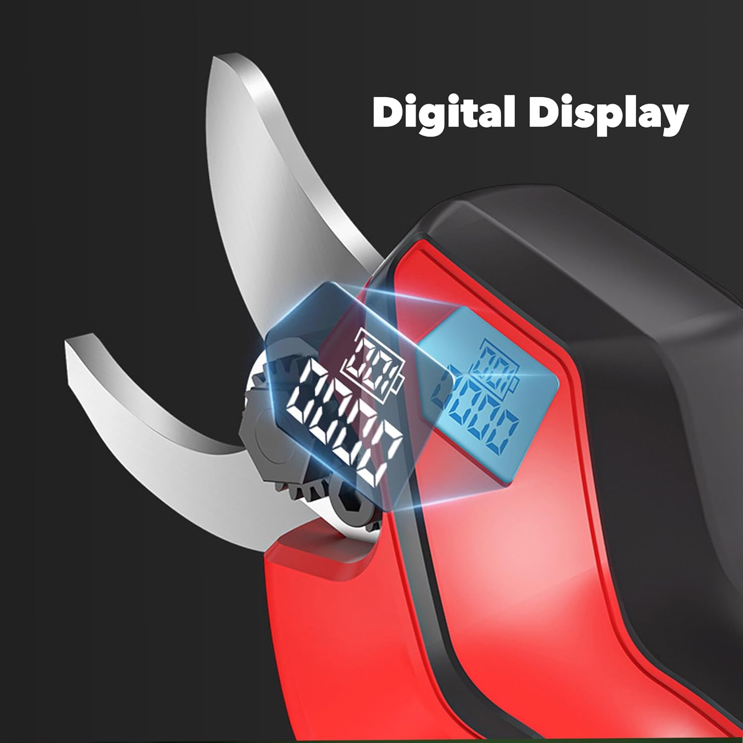 Electric Pruning Shears, Garden Cordless Pruner, Battery Powered Shrub Shears with LCD Display, Two Rechargeable Batteries for Shrubs Trees Trimming