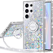 Miss Arts Case for Samsung Galaxy S23 Ultra 5G, Girl Silicone Glitter Luxury Bling Glitter with Stand, Liquid Gel Protective Case for Samsung S23 Ultra – Silver